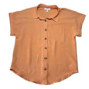 COMO Vintage Airflow Button Up Shirt Apricot Peach S NWT Breezy